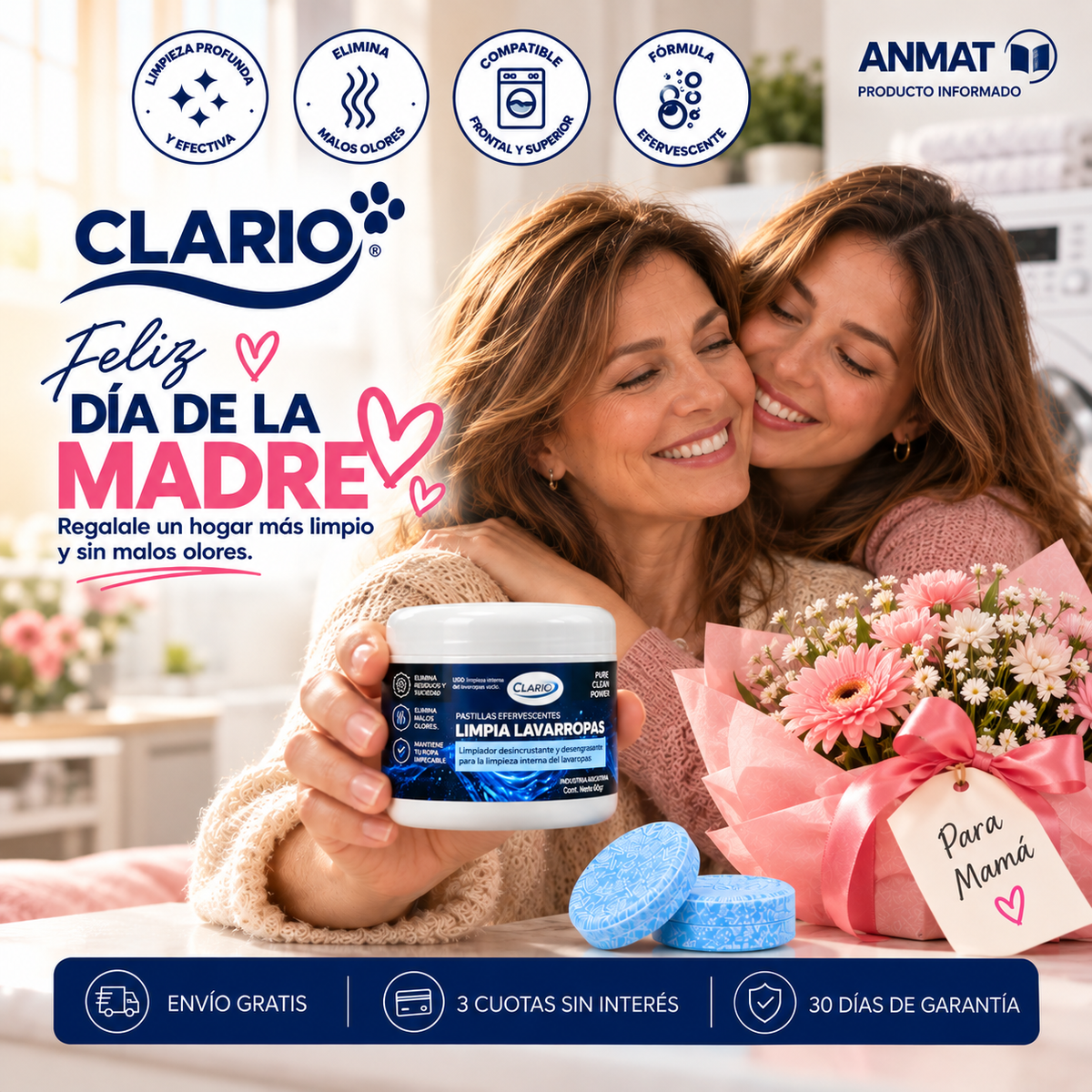 Pastillas Limpia Lavarropas CLARIO — Elimina Malos Olores, Pelos y Suciedad