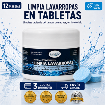 Pastillas Limpia Lavarropas CLARIO 12u Elimina Pelos De Perros y Gatos