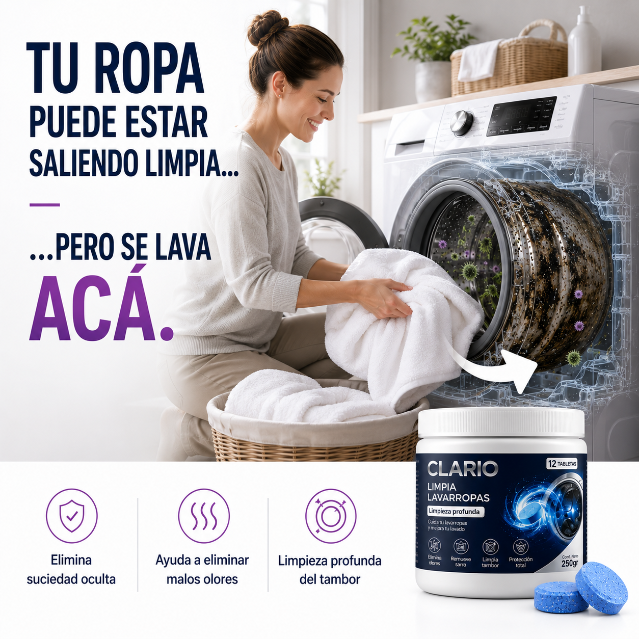 Pastillas Limpia Lavarropas en Forma de Tabletas - Desodoriza y Antibacterial
