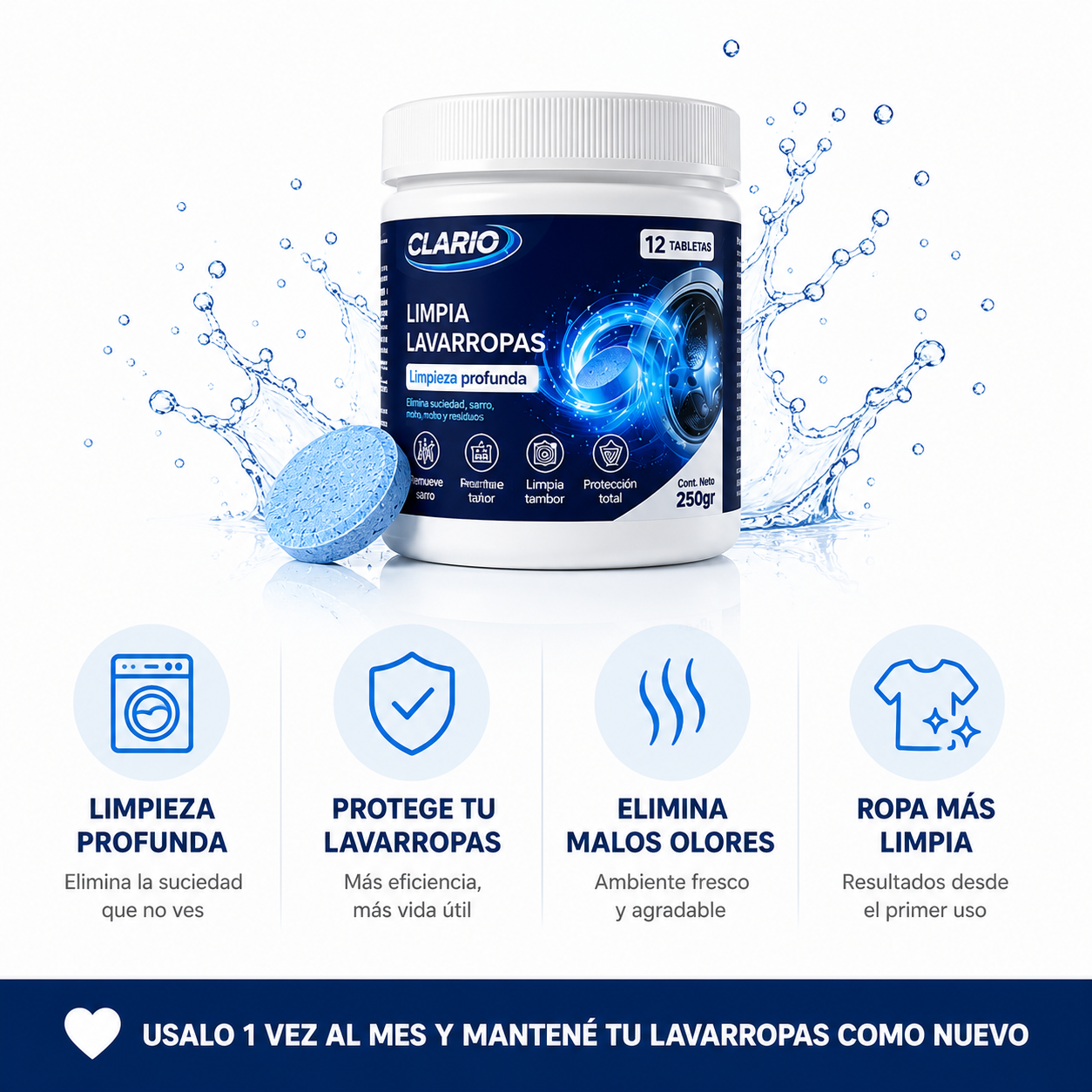 Pastillas Limpia Lavarropas en Forma de Tabletas - Desodoriza y Antibacterial