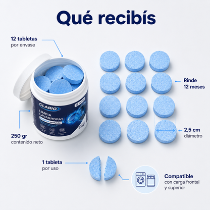 Pastillas Limpia Lavarropas en Forma de Tabletas - Desodoriza y Antibacterial
