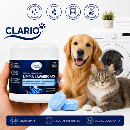 Pastillas Limpia Lavarropas CLARIO 12u Elimina Pelos De Perros y Gatos