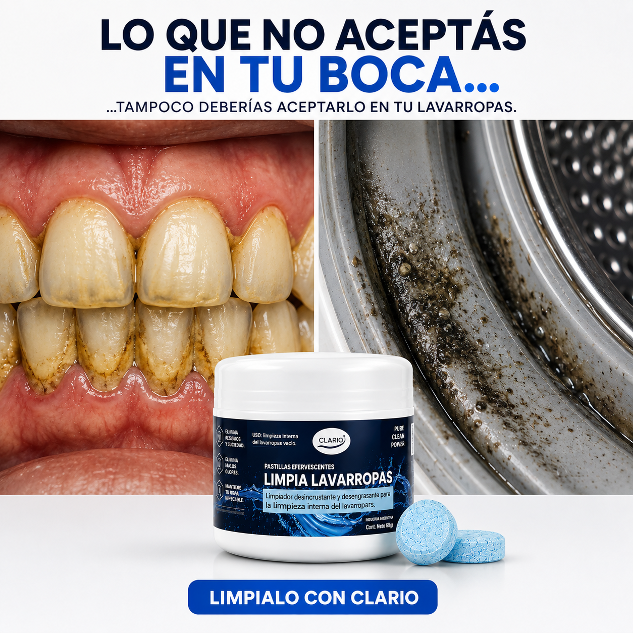 Pastillas Limpia Lavarropas CLARIO 12u Elimina Pelos De Perros y Gatos