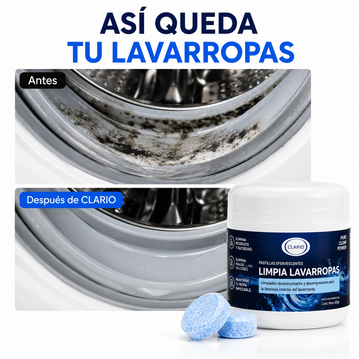 Pastillas Limpia Lavarropas CLARIO 12u Elimina Pelos De Perros y Gatos
