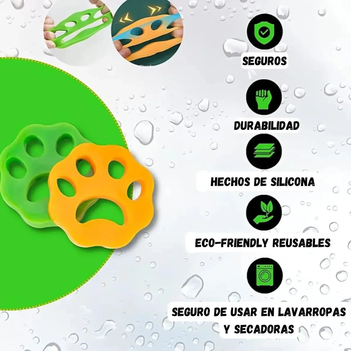 Pack X2 Huellas Quita Pelos Pelusa Lavarropas Mascotas Auto Verde